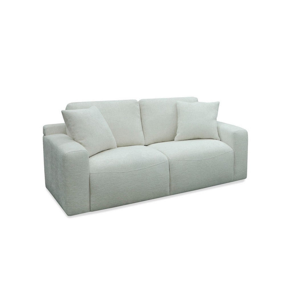 69 Inch Loveseat, 2 Throw Pillows, Cushioned Seats with White Polyester By Casagear Home