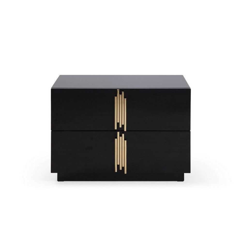 28 Inch Nightstand Modern Vertical Gold Handles 2 Drawers Black Finish By Casagear Home BM311195