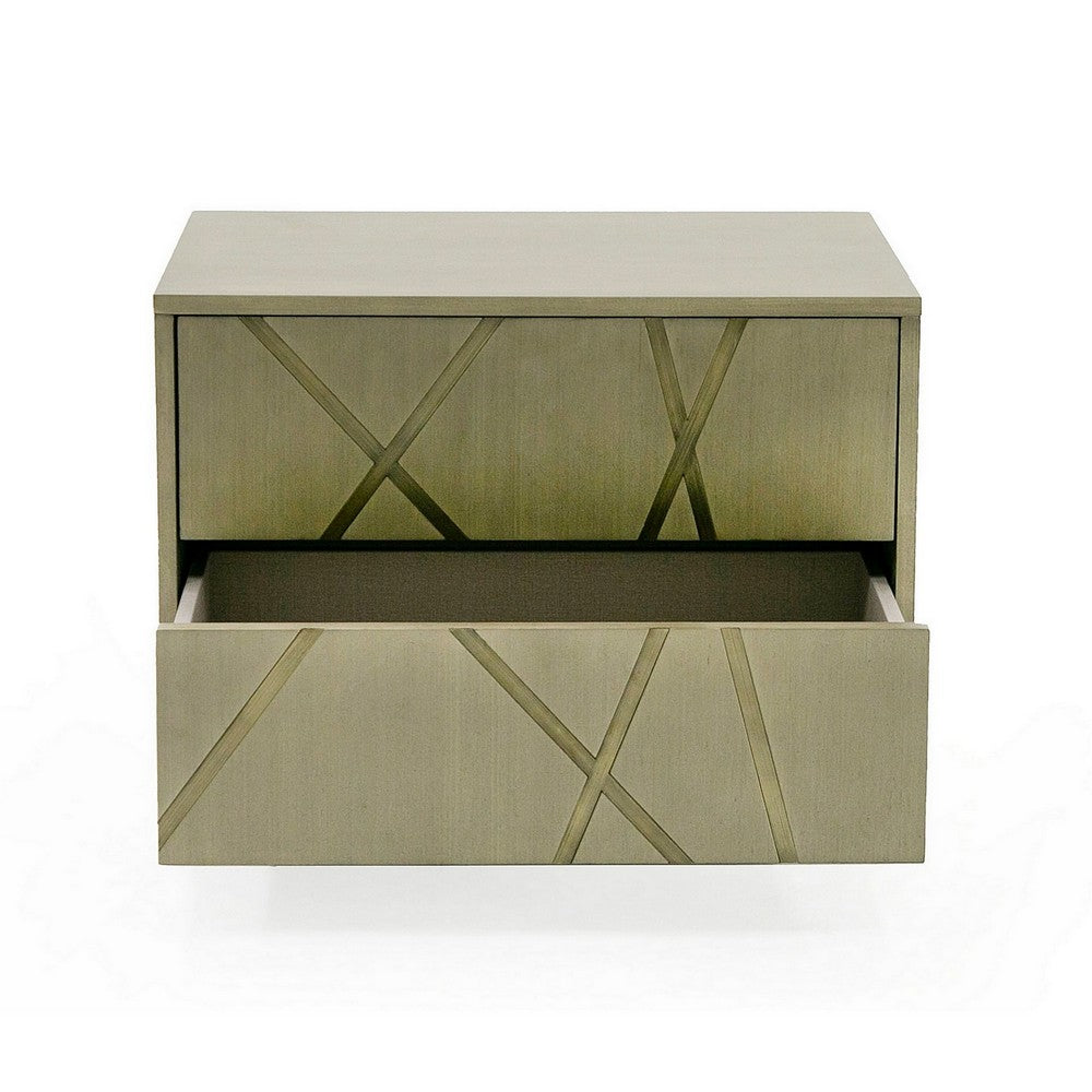 28 Inch Nightstand Cross Sectioned Paint Art Cubed Design Bronze White By Casagear Home BM311196