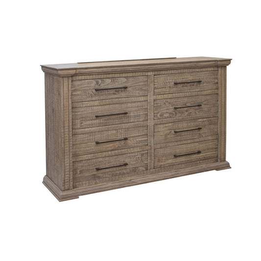 Tren 69 Inch Dresser, 8 Drawers with Black Handles, Pine Wood, Gray By Casagear Home