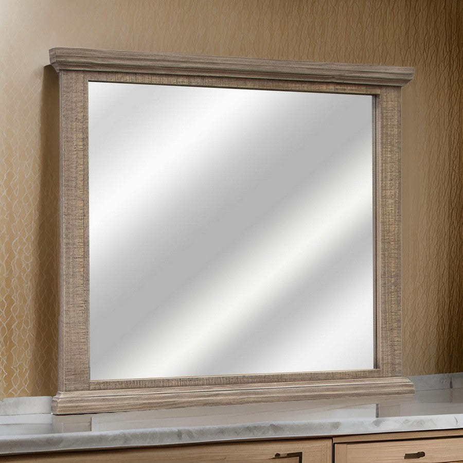 Tren 37 x 42 Dresser Mirror Rectangular Pine Wood Gray Grain Details By Casagear Home BM311200