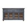 71 Inch Sideboard Console Table 3 Drawers 4 Glass Doors Pine Wood Blue By Casagear Home BM311202