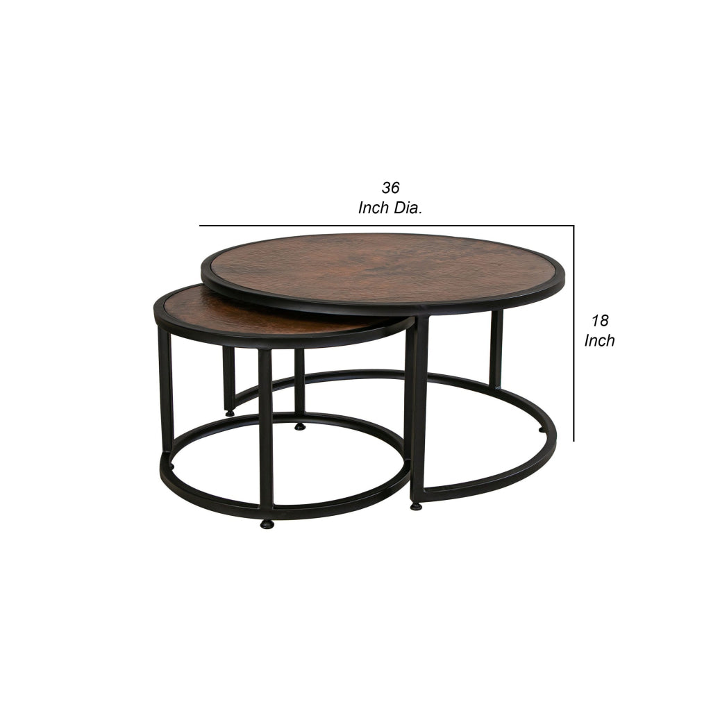 Brun Coffee Table Set of 2 Nesting Copper Top Black Iron Curved Base By Casagear Home BM311210