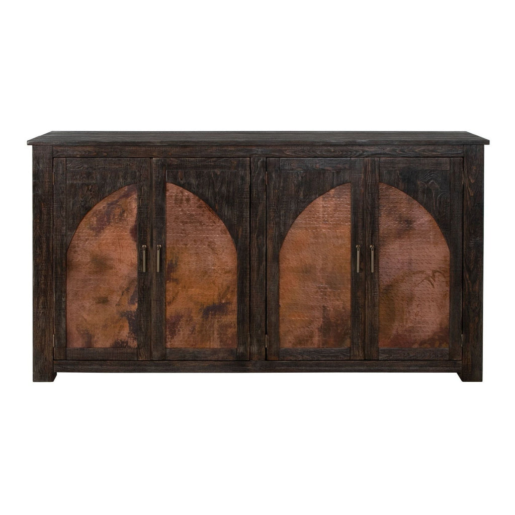 Brun 70 Inch Sideboard Console 4 Copper Doors Pine Wood Frame Deep Brown By Casagear Home BM311211