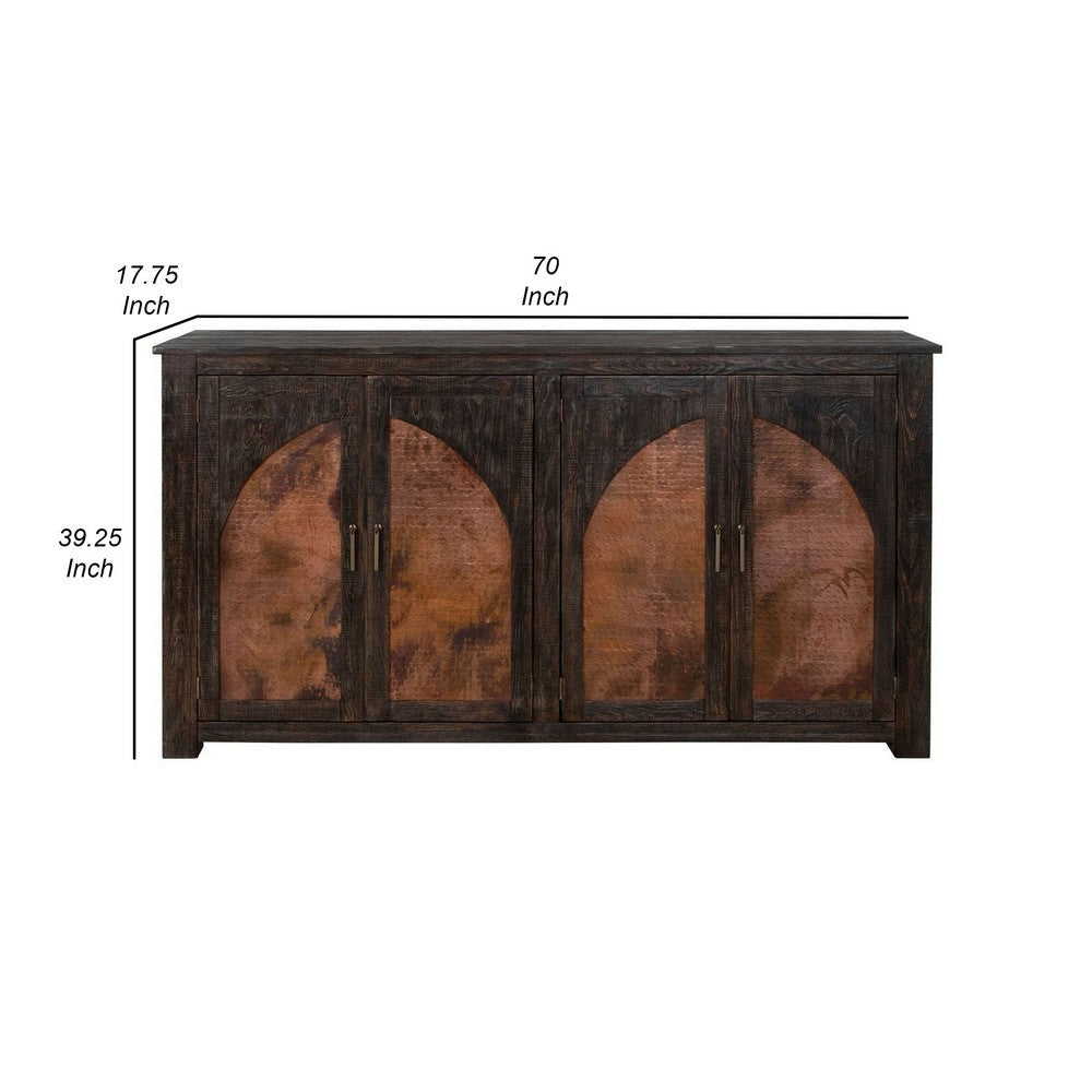 Brun 70 Inch Sideboard Console 4 Copper Doors Pine Wood Frame Deep Brown By Casagear Home BM311211