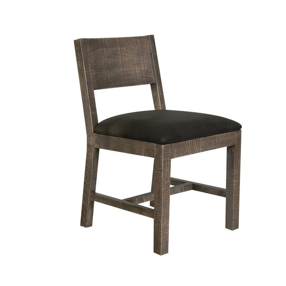 Piel 21 Inch Dining Chair Set of 2 Brown Pine Wood Black Faux Leather By Casagear Home BM311214