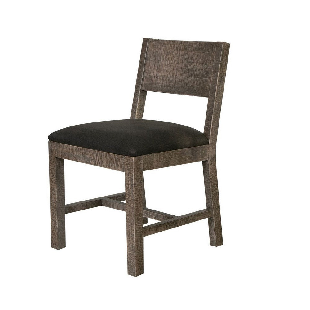 Piel 21 Inch Dining Chair Set of 2 Brown Pine Wood Black Faux Leather By Casagear Home BM311214