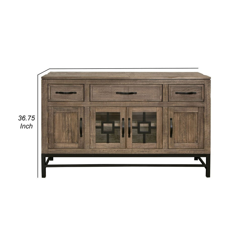 Piel 60 Inch Sideboard Console Pine Mango Wood 3 Drawers 4 Doors Brown By Casagear Home BM311216