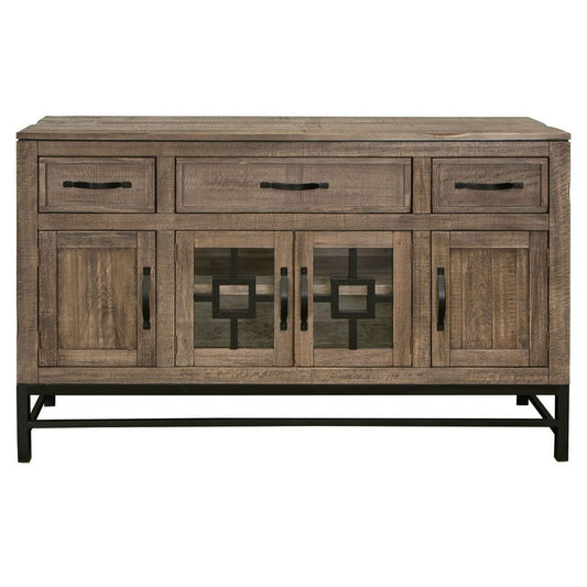 Piel 60 Inch Sideboard Console, Pine, Mango Wood, 3 Drawers, 4 Doors, Brown By Casagear Home