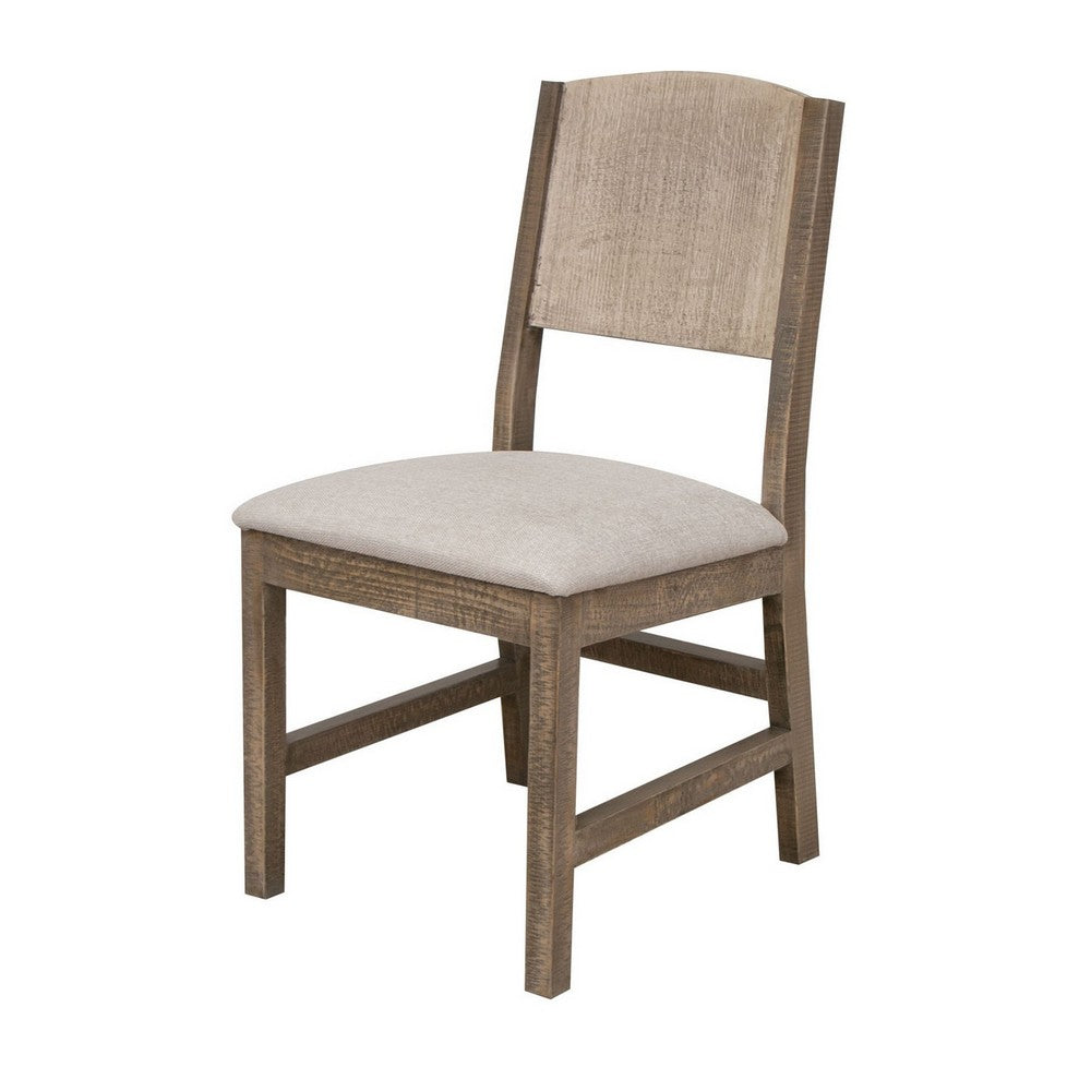 Aose 22 Inch Dining Chair Set of 2 Pine Wood Rustic Brown Gray Fabric By Casagear Home BM311217