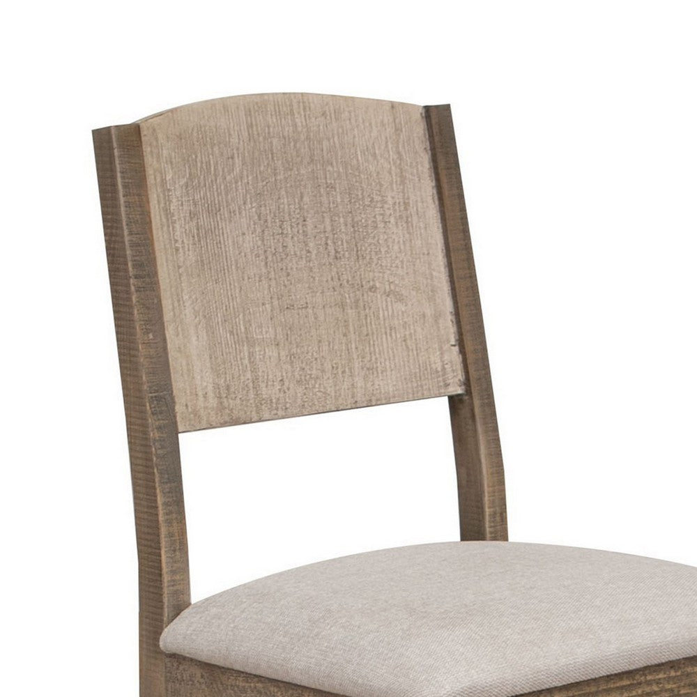 Aose 22 Inch Dining Chair Set of 2 Pine Wood Rustic Brown Gray Fabric By Casagear Home BM311217