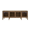 Medo 107 Inch Sideboard Console, Brown Pine Wood, 4 Doors, Metal Handles By Casagear Home