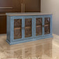 Miln 77 Inch Sideboard Console Blue Pine Wood 4 Doors Gold Accents By Casagear Home BM311221