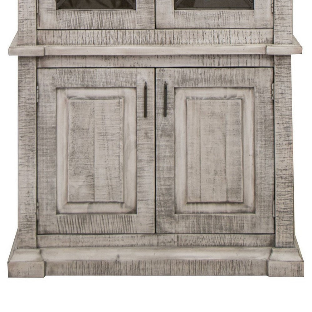 Miln 87 Inch Cabinet Pine Wood Weathered Gray 4 Doors Metal Handles By Casagear Home BM311222