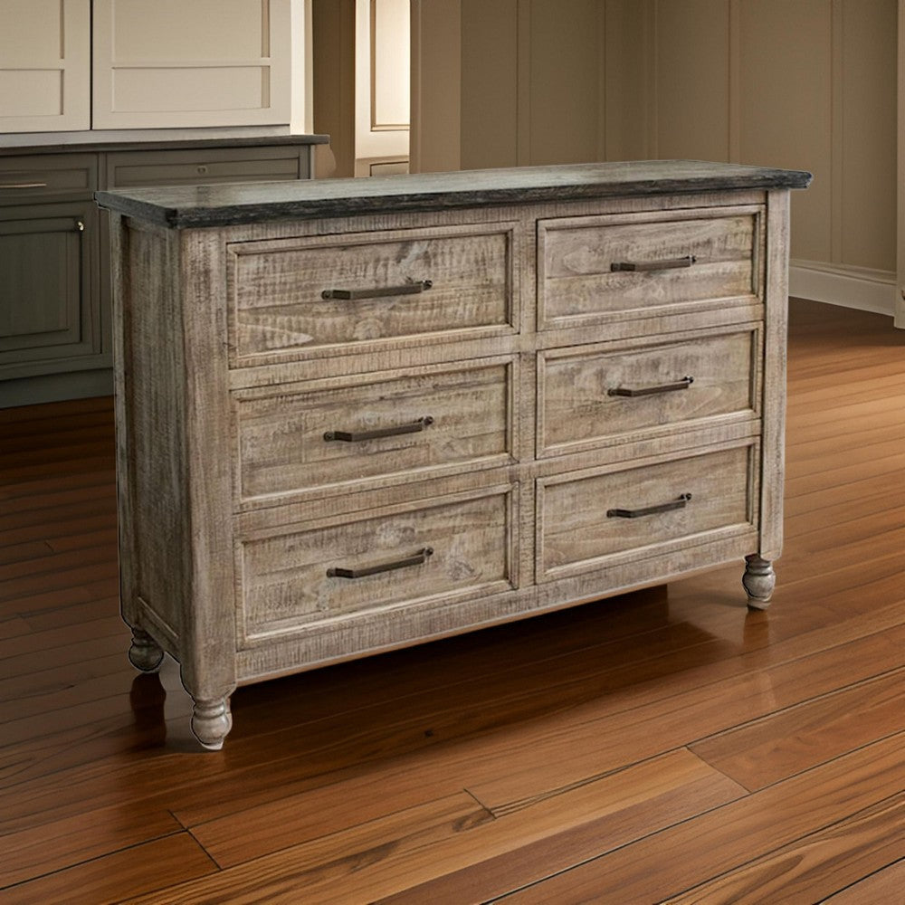 Nite 63 Inch Dresser Pine Wood 6 Drawers Turned Legs Taupe Brown By Casagear Home BM311226