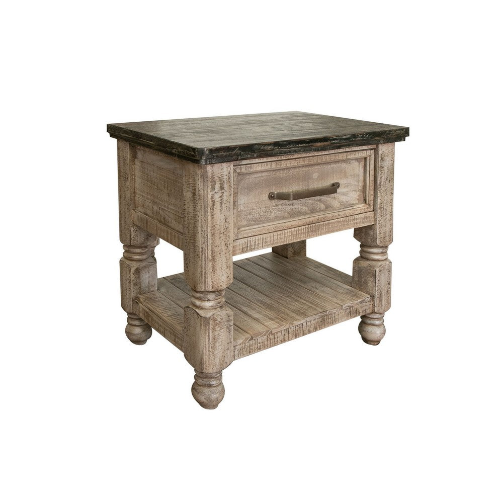 Nite 28 Inch Nightstand Pine Wood 1 Drawer Open Shelf Taupe Brown By Casagear Home BM311228