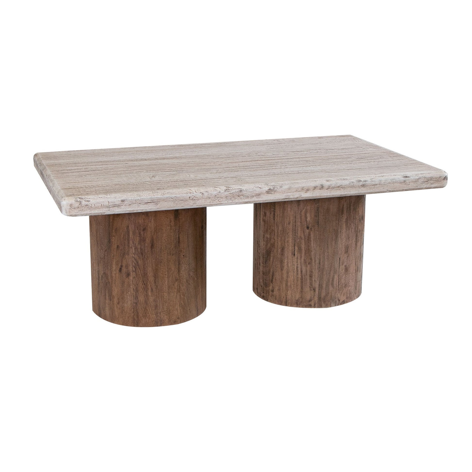 Kohl 50 Inch Cocktail Table Brown Mango Wood Drum Base Cream Floated Top By Casagear Home BM311231