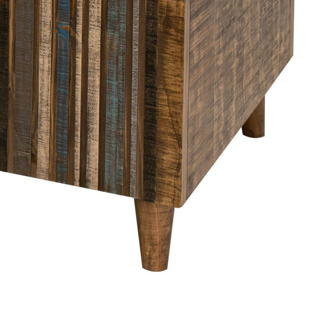 Texu 50 Inch Cocktail Table Brown Blue Pine Wood Hinged Top Tapered Legs By Casagear Home BM311237