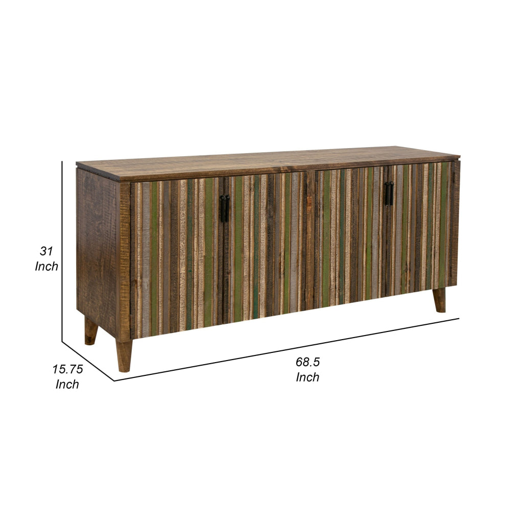 Texu 69 Inch Sideboard Console Pine 4 Doors Pedant Handles Brown Green By Casagear Home BM311246