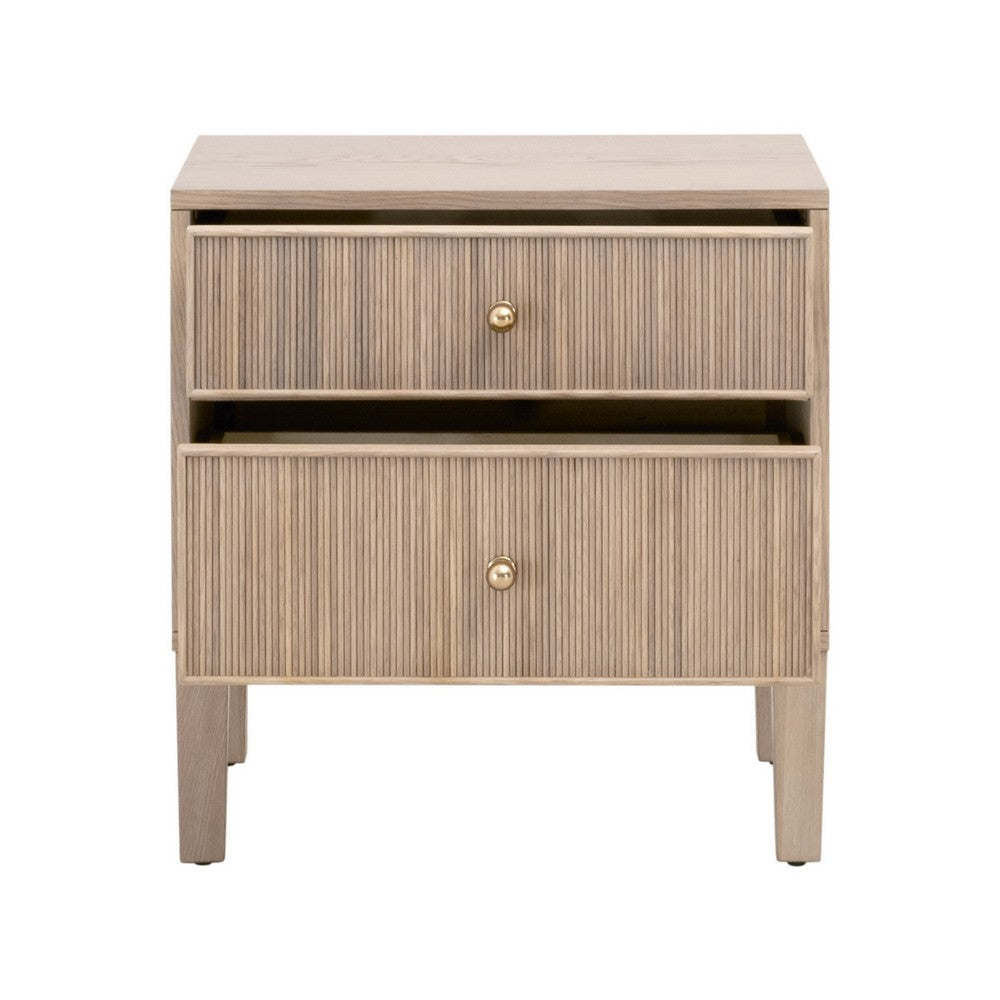 23 Inch Nightstand 2 Drawers with Knobs Fluted Front Details Oak Brown By Casagear Home BM311361