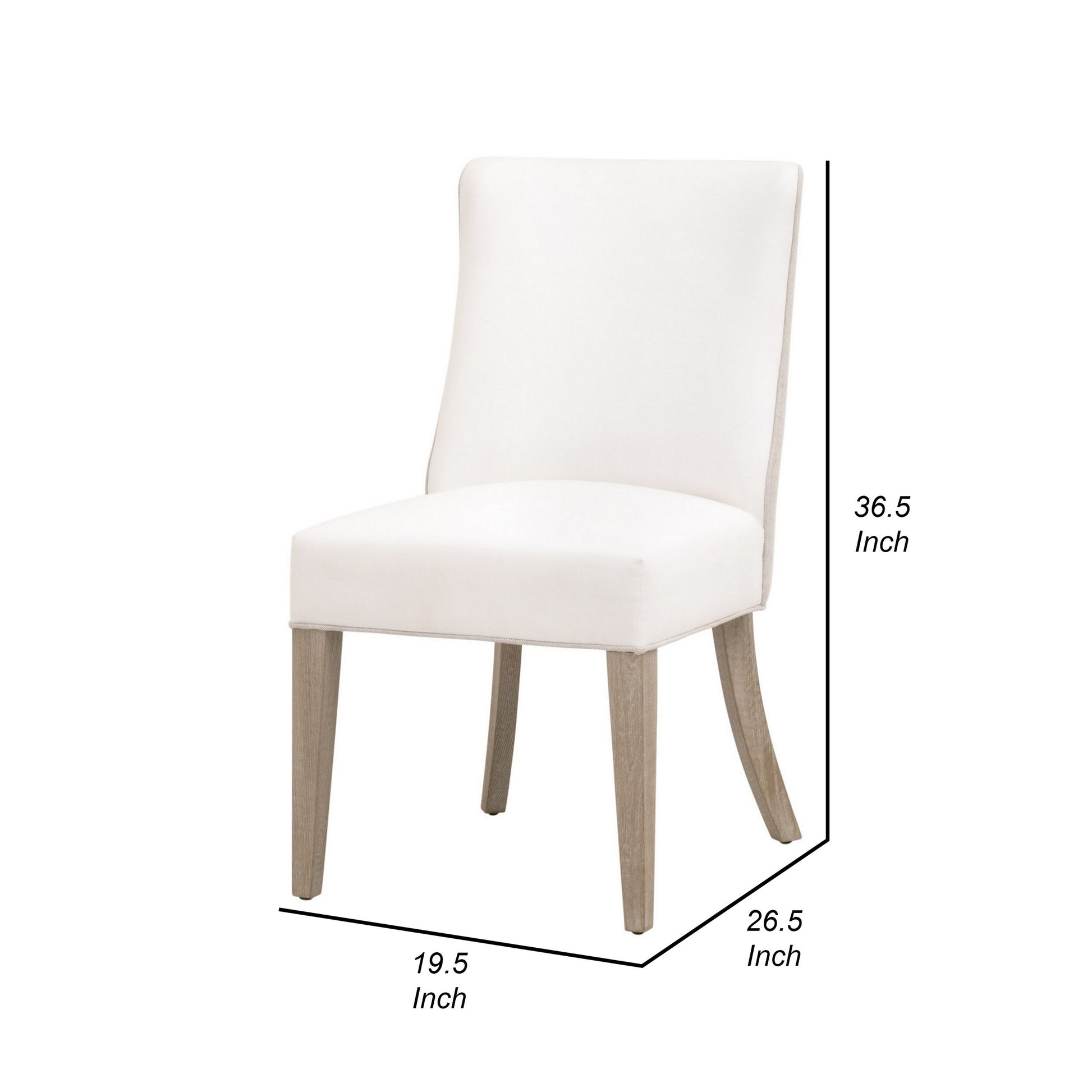 27 Inch Dining Chair Set of 2 Cushioned Linen White Brown Ash Wood By Casagear Home BM311363