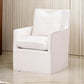 28 Inch Dining Armchair with Caster Wheels, 1 Pillow, Piped Details, White By Casagear Home