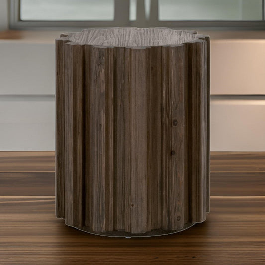 Nyl 21 Inch Accent Table Round Shape Fluted Details Plinth Base Brown By Casagear Home BM311369