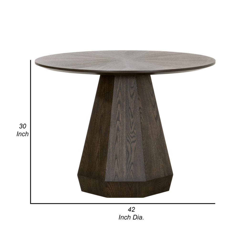 42 Inch Dining Table Round Top Modern Pedestal Base Brushed Brown Finish By Casagear Home BM311371