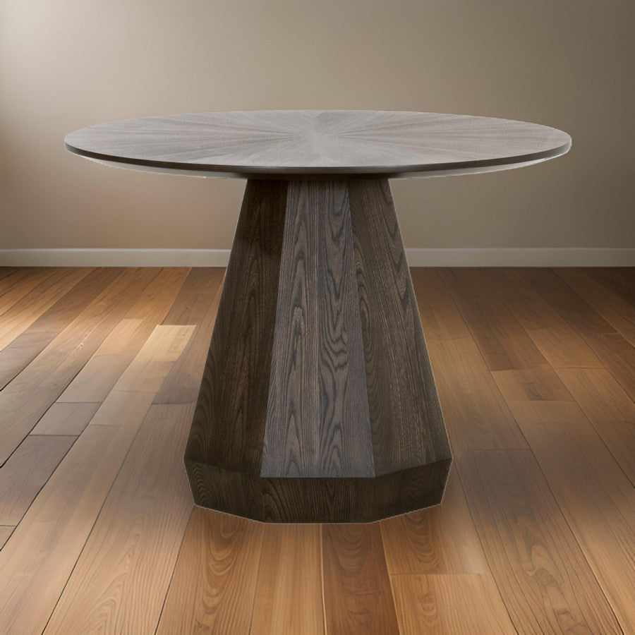 42 Inch Dining Table Round Top Modern Pedestal Base Brushed Brown Finish By Casagear Home BM311371