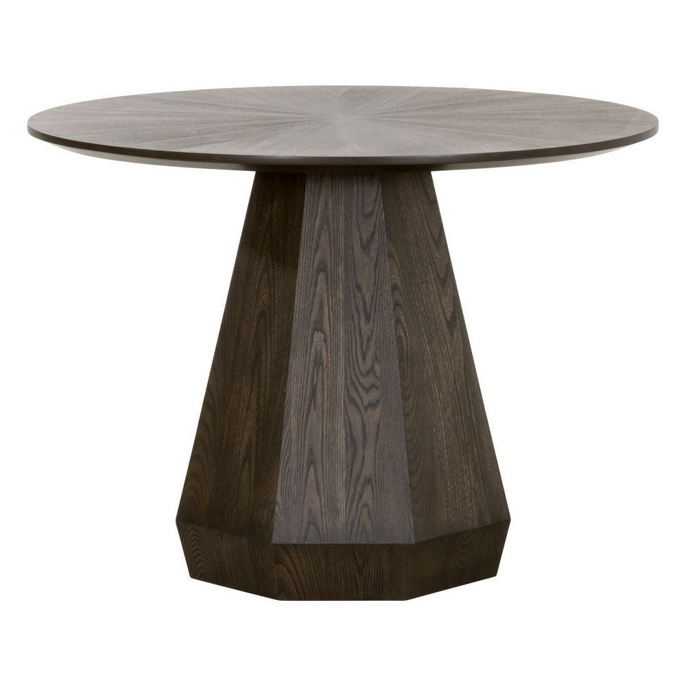 42 Inch Dining Table, Round Top, Modern Pedestal Base, Brushed Brown Finish By Casagear Home