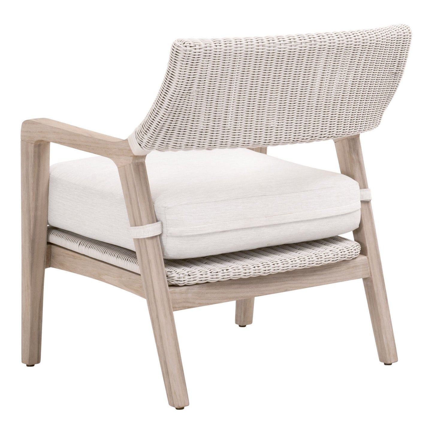 29 Inch Club Chair Gray Teak Wood Woven Back and Seat White Cushion By Casagear Home BM311379