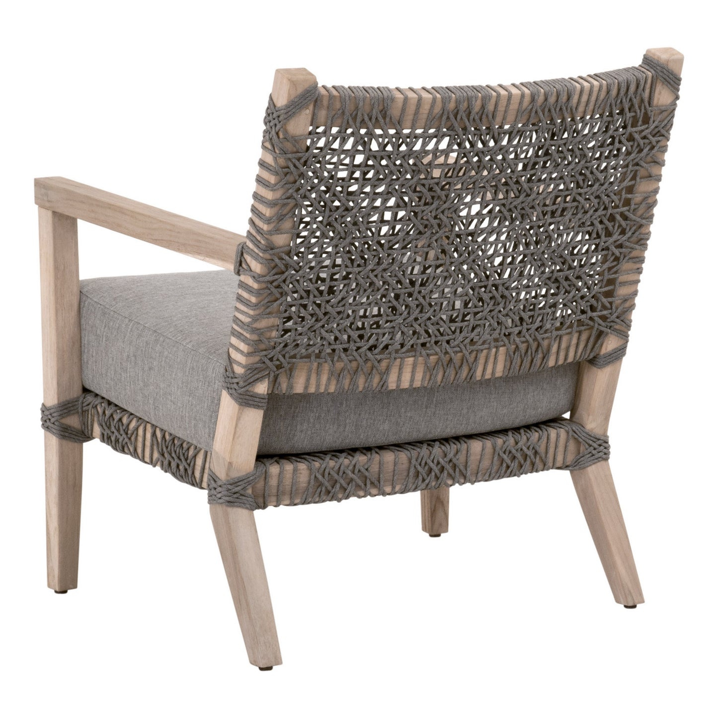 30 Inch Club Chair Solid Teak Wood Woven Back and Seat Gray Cushion By Casagear Home BM311380