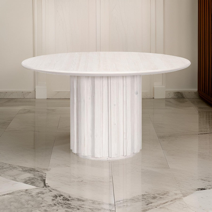 Nyl 21 Inch Coffee Table Round Shape Fluted Details Plinth Base White By Casagear Home BM311381