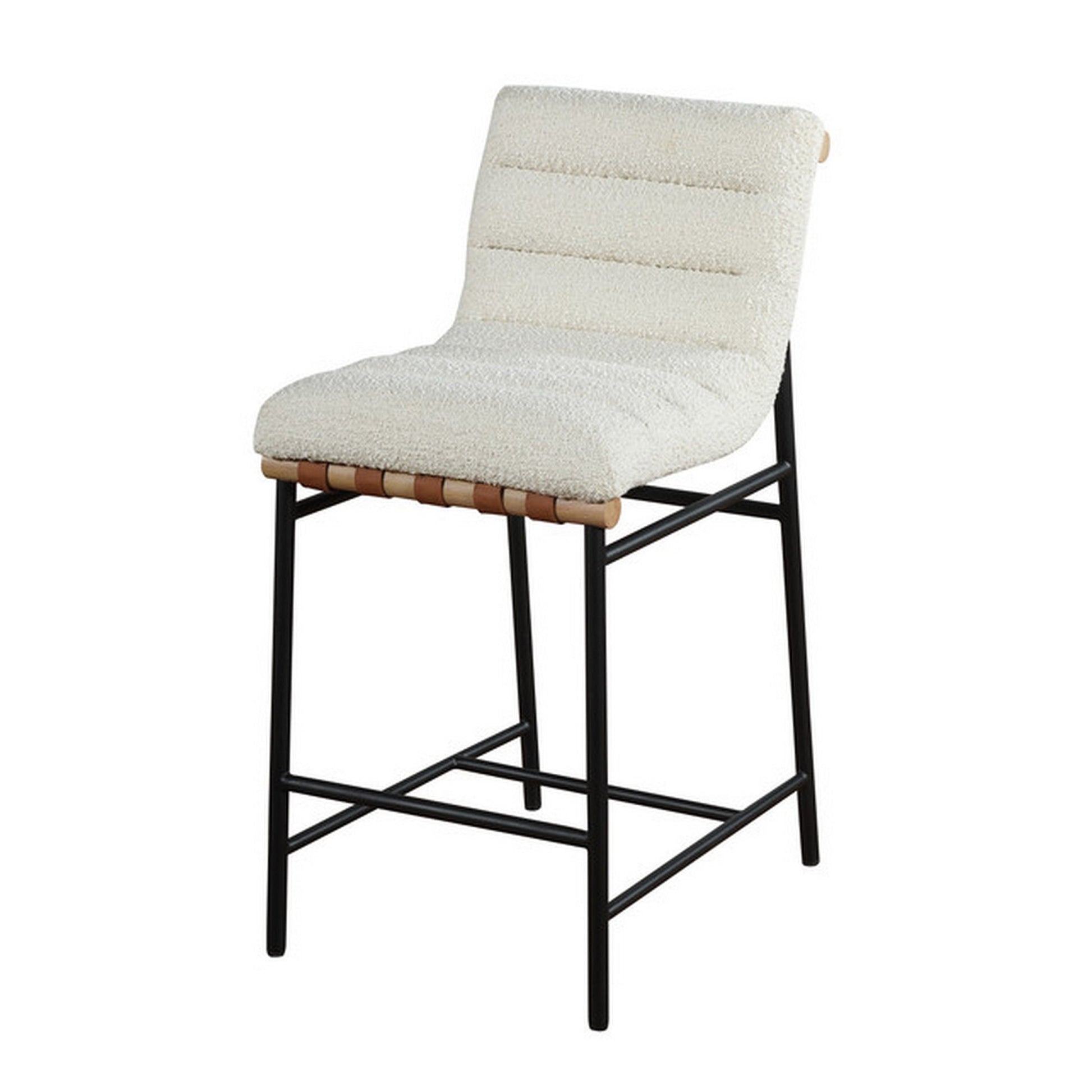 Kive 26 Inch Counter Height Stool Chair Boucle Channel Tufted White By Casagear Home BM311384