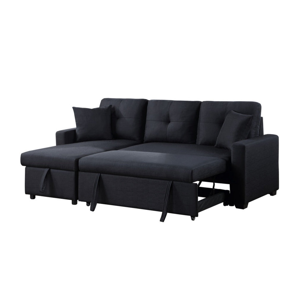 Ady 81 Inch Linen Sleeper Sectional Sofa Reversible Storage Chaise Black By Casagear Home BM311385