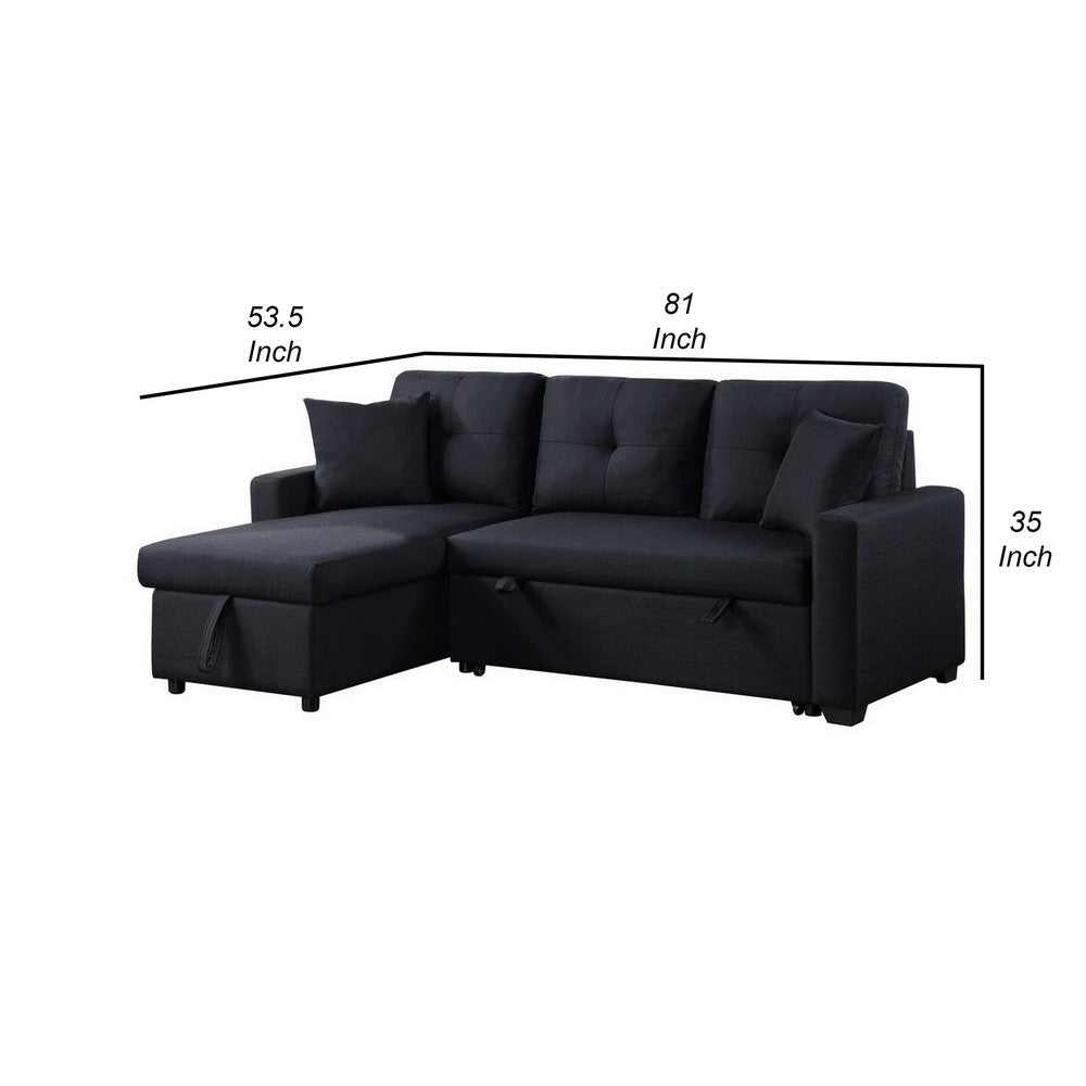 Ady 81 Inch Linen Sleeper Sectional Sofa Reversible Storage Chaise Black By Casagear Home BM311385