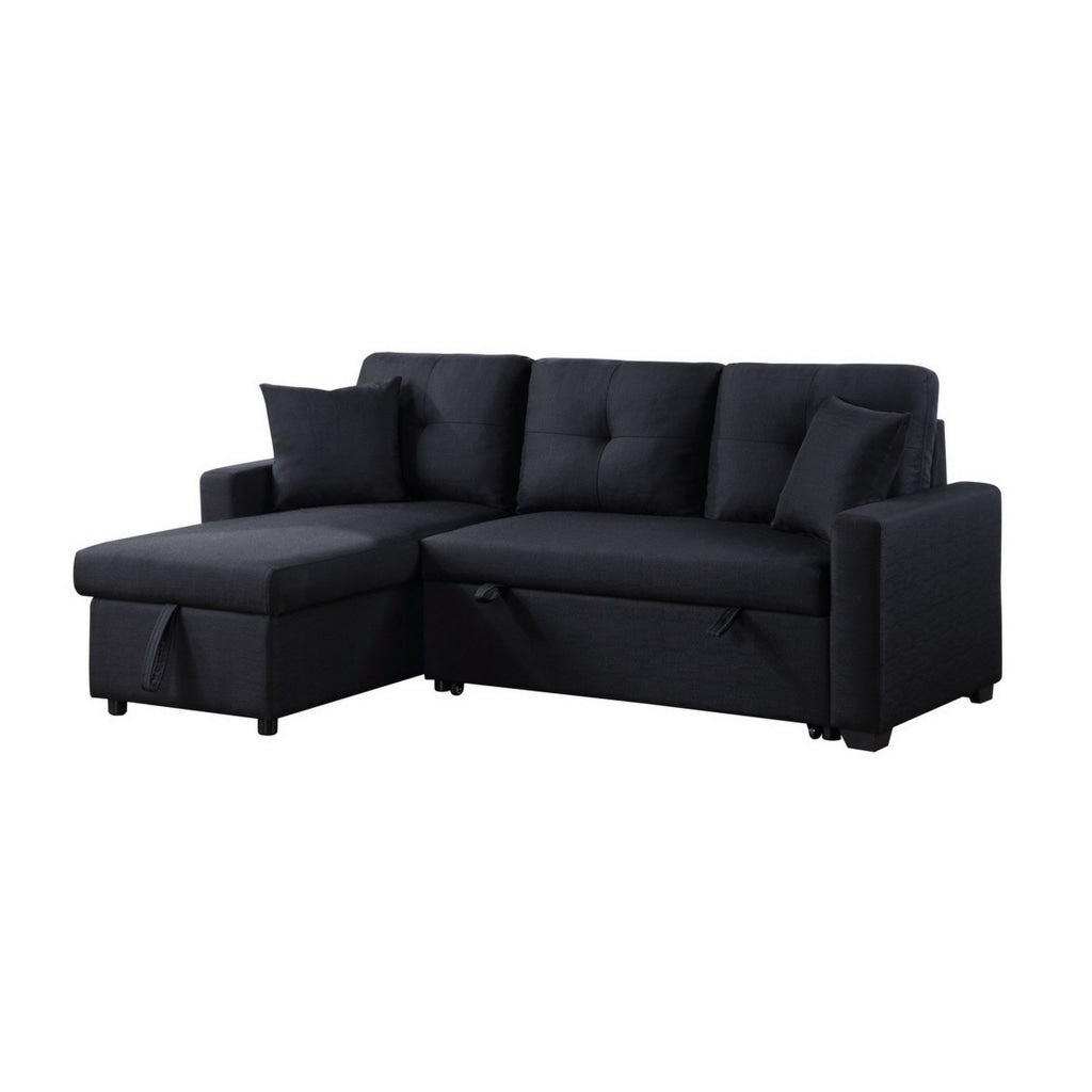 Ady 81 Inch Linen Sleeper Sectional Sofa Reversible Storage Chaise Black By Casagear Home BM311385