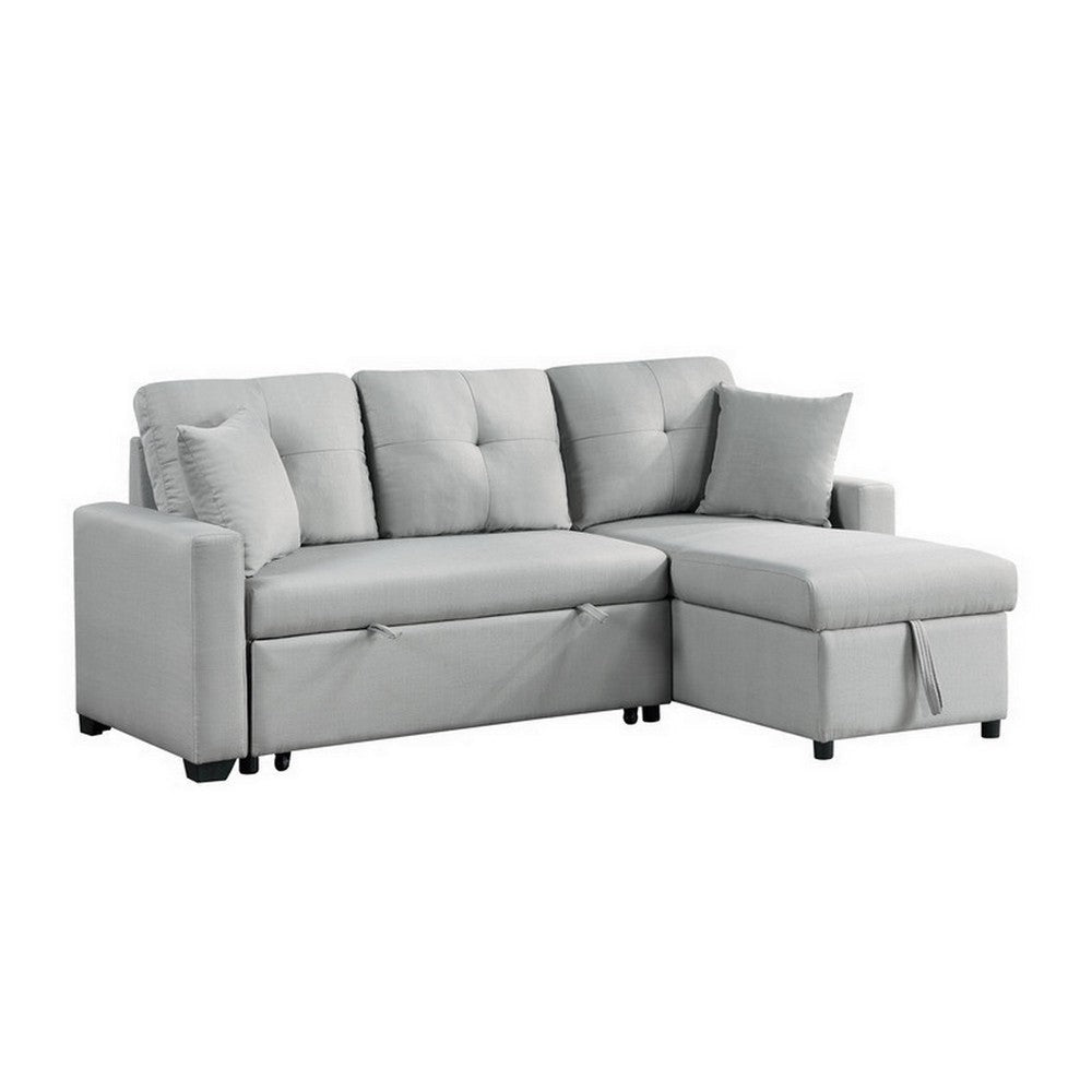 Ady 81 Inch Sleeper Sectional Sofa, Reversible Chaise, 2 Pillows Gray By Casagear Home