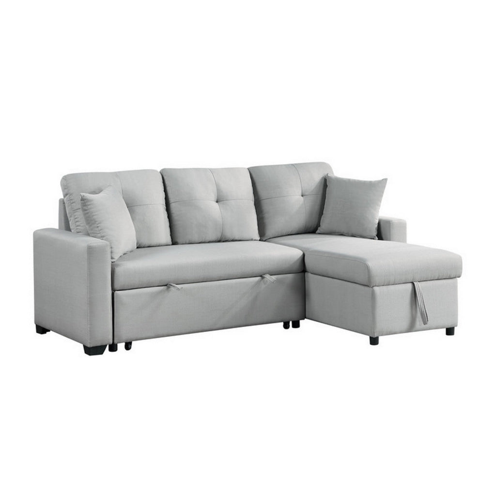 Ady 81 Inch Sleeper Sectional Sofa Reversible Chaise 2 Pillows Gray By Casagear Home BM311386