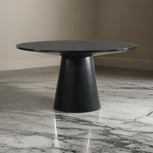 Yuvi 47 Inch Dining Table Round Tabletop Pedestal Base Black Finish By Casagear Home BM311387