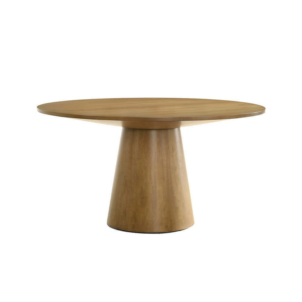 Yuvi 47 Inch Dining Table, Round Tabletop, Pedestal Base, Brown Finish By Casagear Home