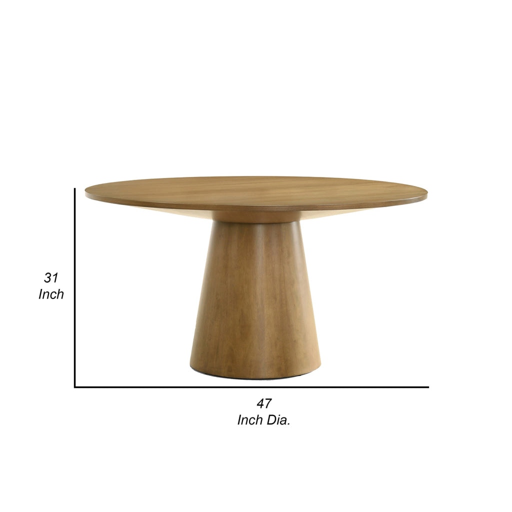 Yuvi 47 Inch Dining Table Round Tabletop Pedestal Base Brown Finish By Casagear Home BM311388