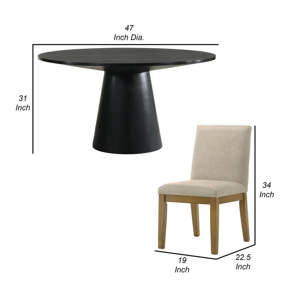 Yuvi 5 Piece Dining Table and Chair Set Round Beige Black and Brown By Casagear Home BM311389