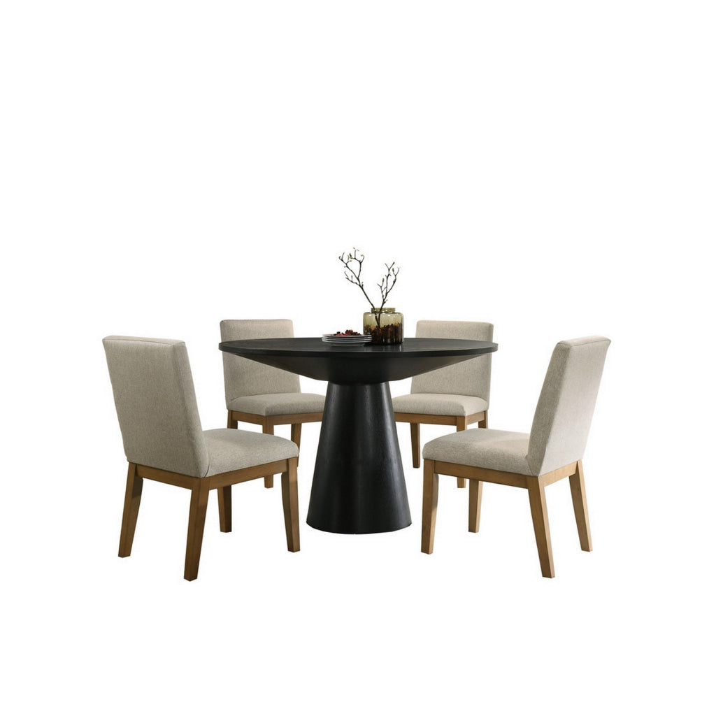 Yuvi 5 Piece Dining Table and Chair Set Round Beige Black and Brown By Casagear Home BM311389