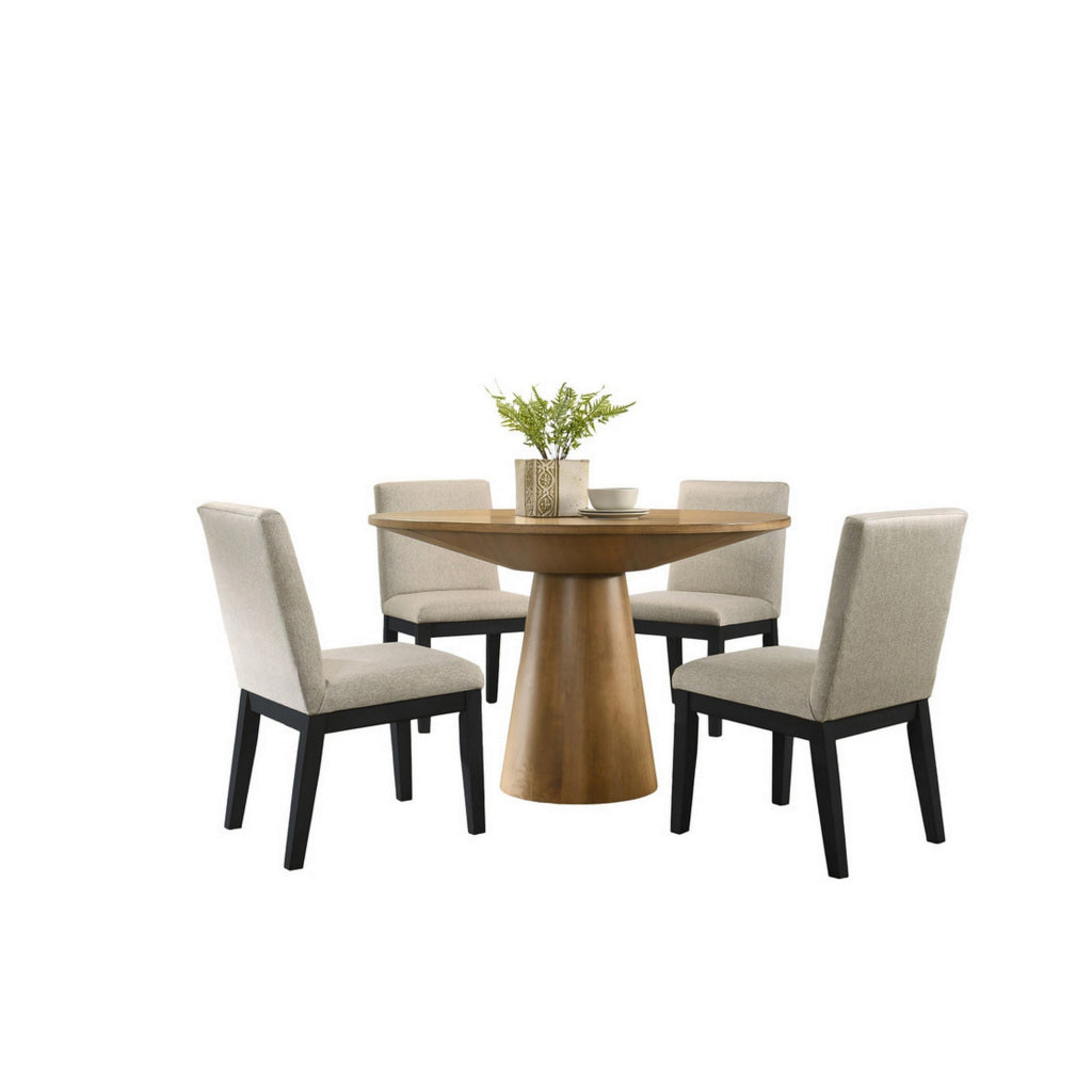 Yuvi 5 Piece Dining Table and Chair Set Brown Round Top Beige Black By Casagear Home BM311391