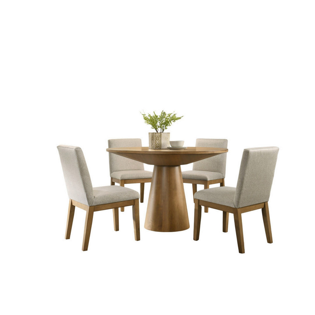 Yuvi 5 Piece Dining Table and Chair Set Brown Round Top Beige Cushioned By Casagear Home BM311392