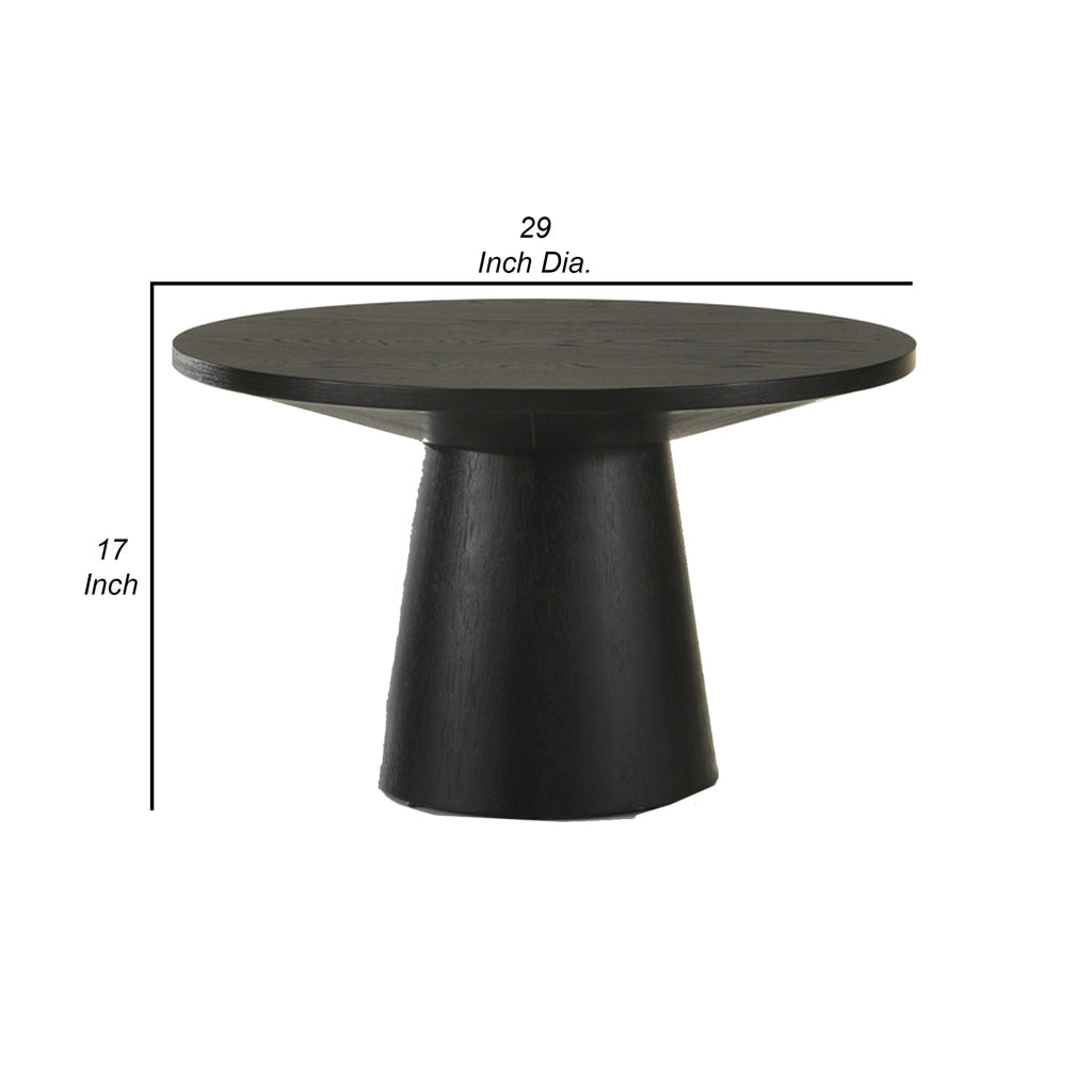 Yuvi 29 Inch Coffee Table Round Tabletop Pedestal Base Black Finish By Casagear Home BM311405