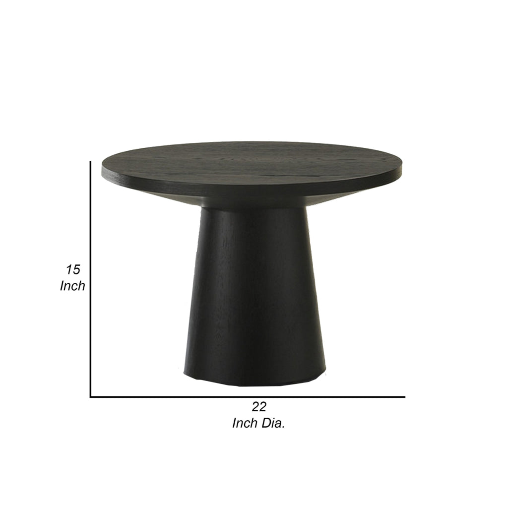 Yuvi 22 Inch Side End Table Round Top Pedestal Base Ebony Black Finish By Casagear Home BM311406