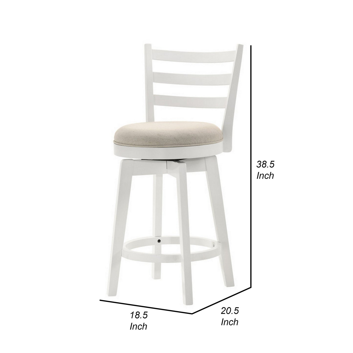 Fila 26 Inch Counter Height Swivel Stool Chair Padded Ladder Back White By Casagear Home BM311412