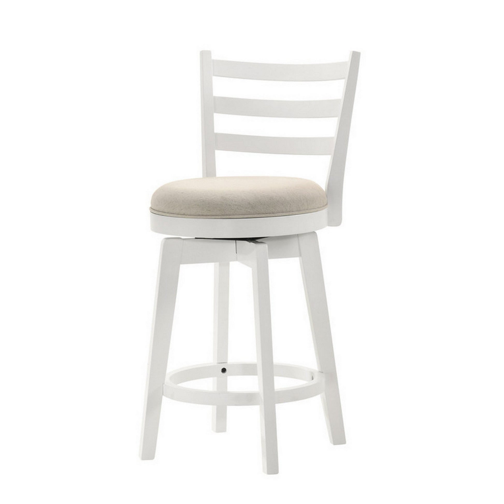 Fila 26 Inch Counter Height Swivel Stool Chair Padded Ladder Back White By Casagear Home BM311412